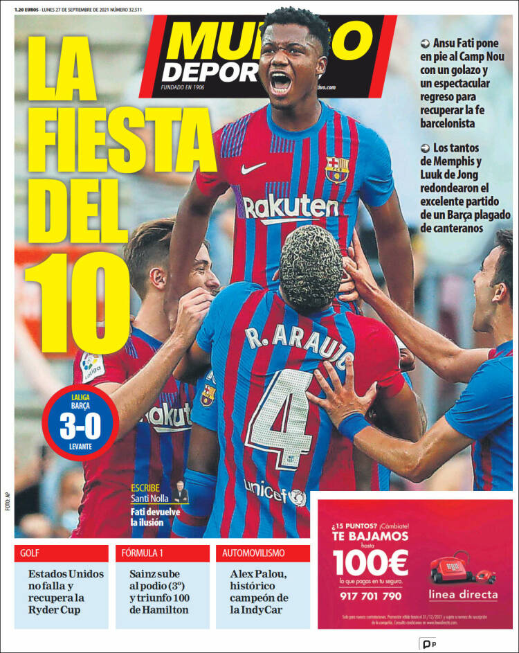 Portadas Deportivas de España 27/9/2021