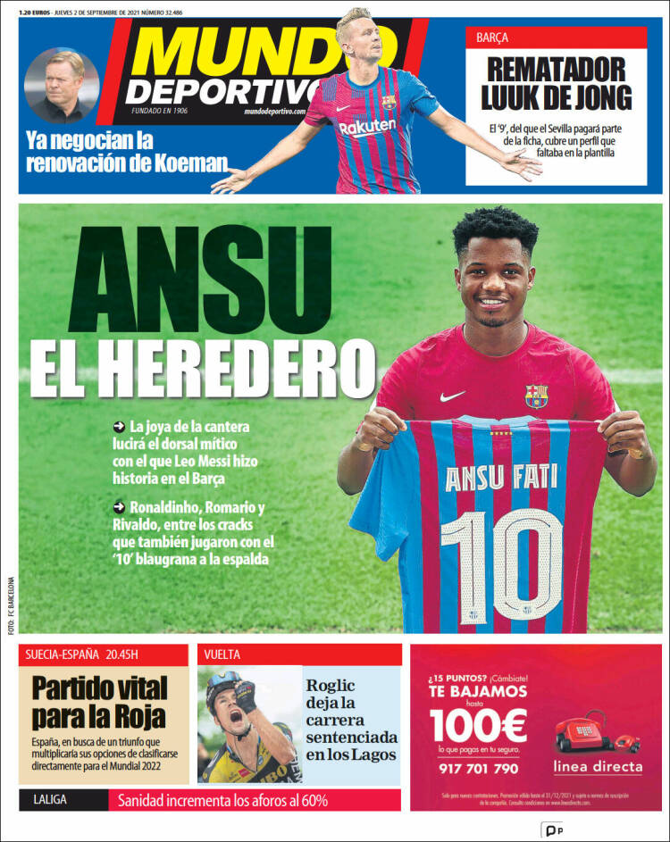 Portadas Deportivas de España 2/9/2021 Portadas Deportivas de España 2/9/2021