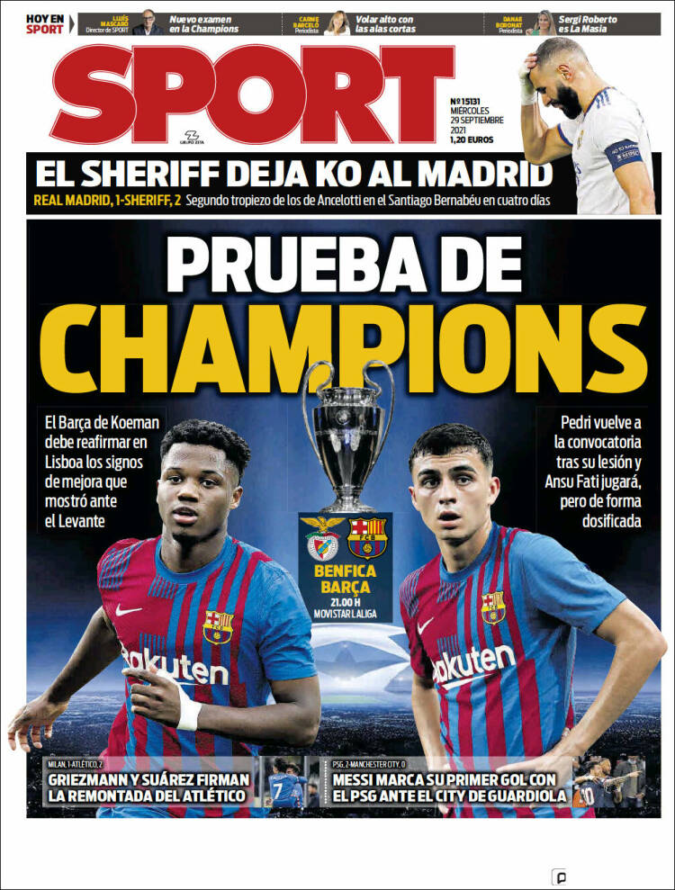 Portadas Deportivas de España 29/9/2021