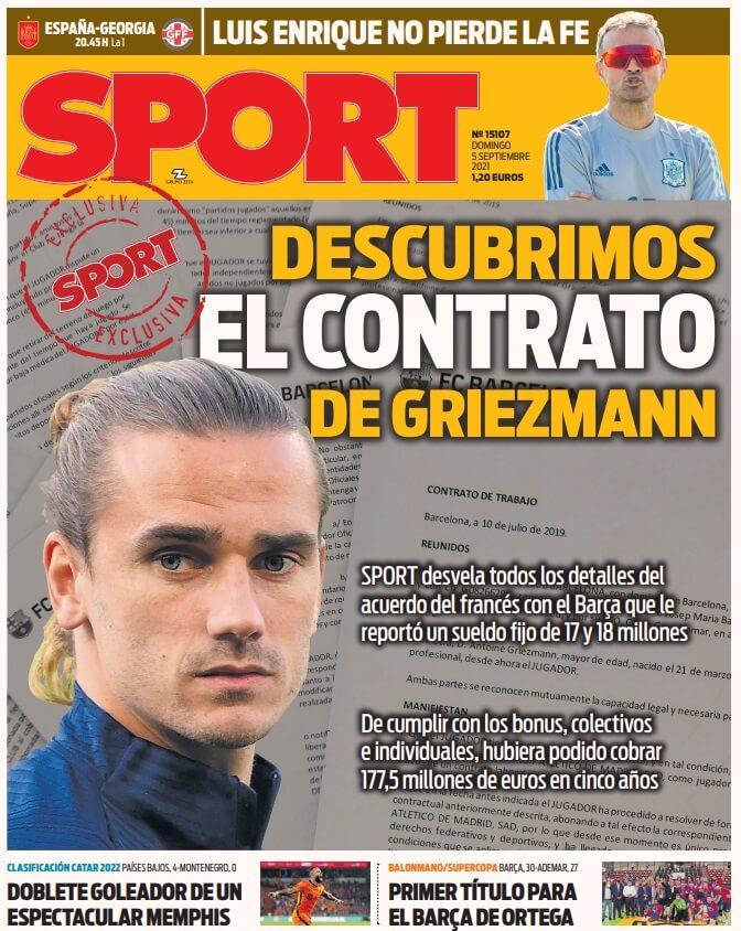 Portadas Deportivas de España 5/9/2021