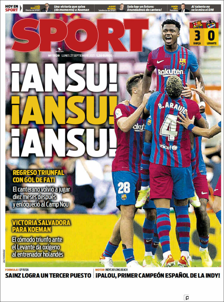 Portadas Deportivas de España 27/9/2021