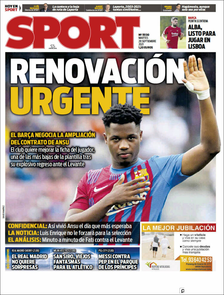 Portadas Deportivas de España 28/9/2021 Portadas Deportivas de España 28/9/2021
