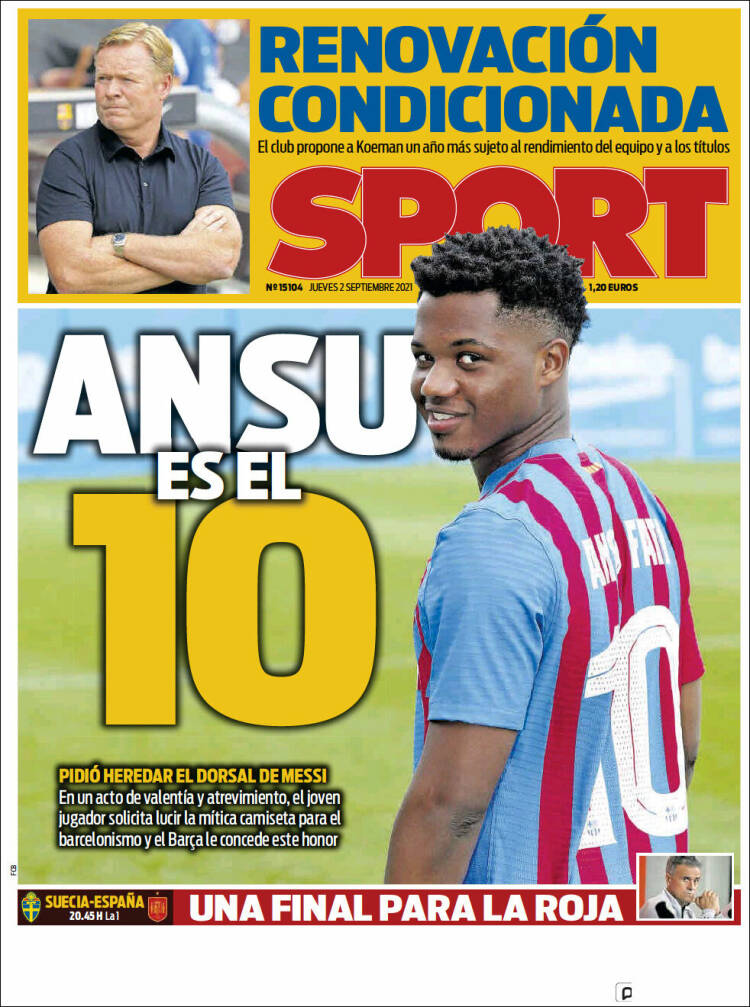 Portadas Deportivas de España 2/9/2021 Portadas Deportivas de España 2/9/2021