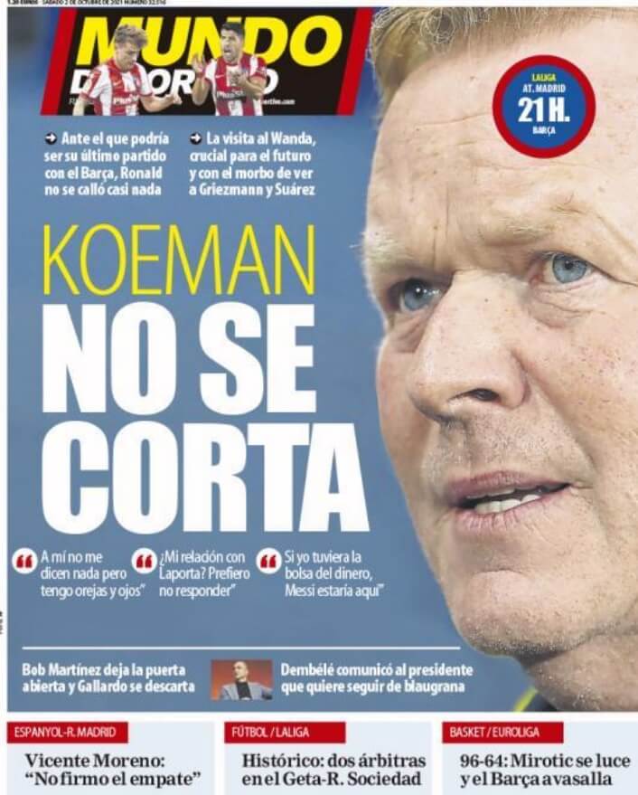 Portadas Deportivas de España 2/10/2021 Portadas Deportivas de España 2/10/2021