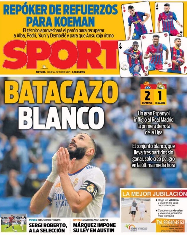 Portadas Deportivas de España 4/10/2021 