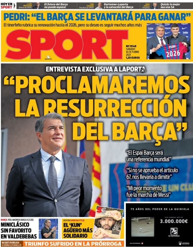 Portadas Deportivas de España 16/10/2021 Portadas Deportivas de España 16/10/2021