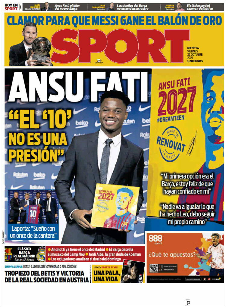 Portadas Deportivas de España 22/10/2021 Portadas Deportivas de España 22/10/2021