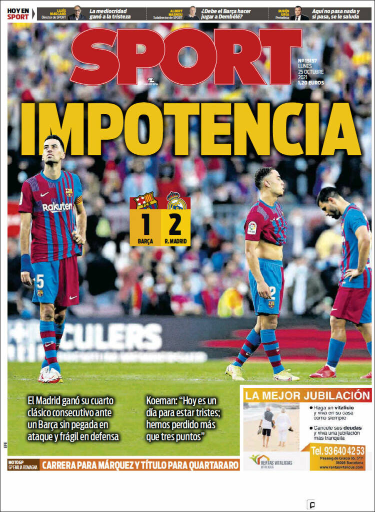 Portadas Deportivas de España 25/10/2021