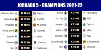 Partidos Jornada 5 Champions 2021-22 | Alineaciones, Horarios y TV Partidos Jornada 5 Champions 2021-22
