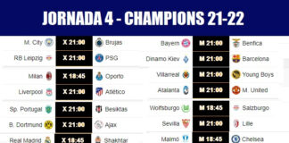 Partidos Jornada 4 Champions 2021-22 | Alineaciones, Horarios y TV Partidos Jornada 4 Champions 2021-22
