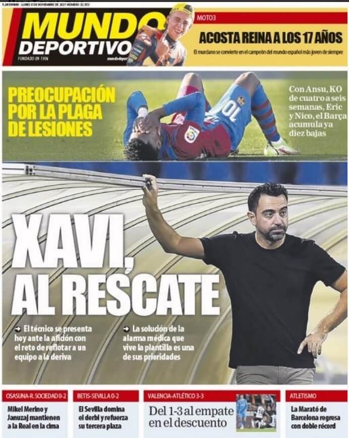Portadas Deportivas Lunes 8/11/2021 Portadas Deportivas Lunes 8/11/2021