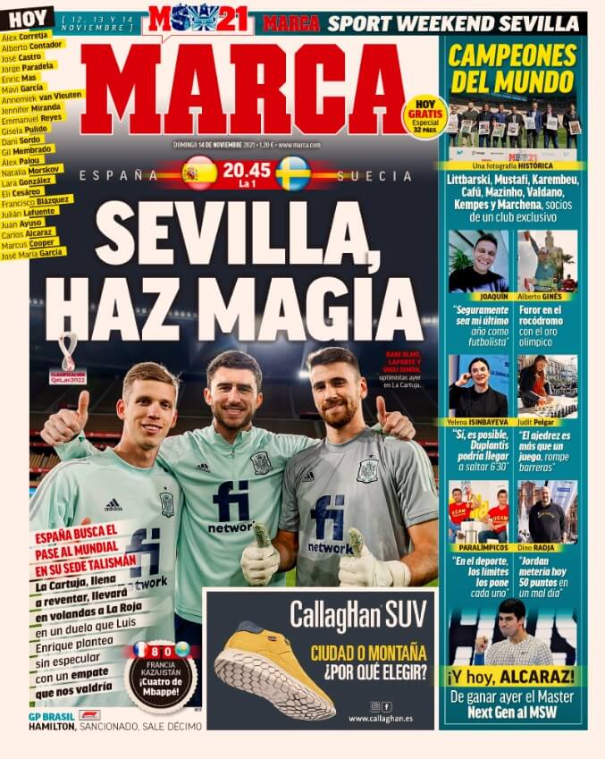 Portadas Deportivas Lunes 14/11/2021