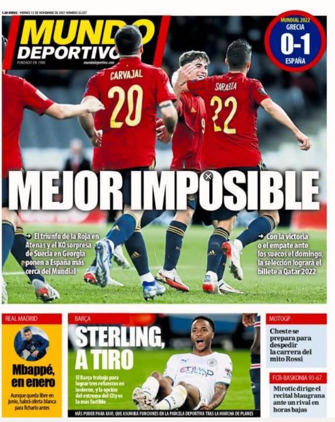 Portadas Deportivas Viernes 12/11/2021
