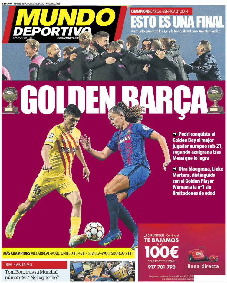Portadas Deportivas Martes 23/11/2021 Portadas Deportivas Martes 23/11/2021