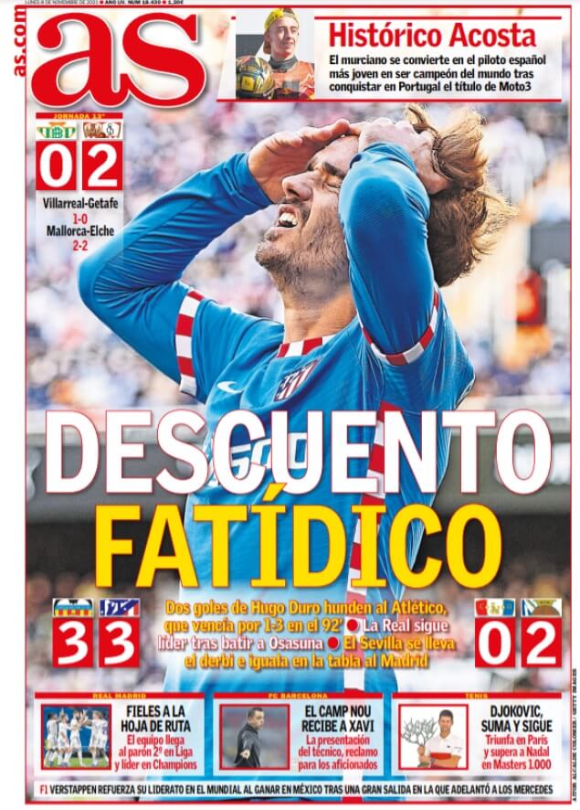 Portadas Deportivas Lunes 8/11/2021 Portadas Deportivas Lunes 8/11/2021