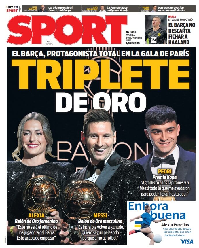 Portadas Deportivas Martes 30/11/2021 Portadas Deportivas Martes 30/11/2021
