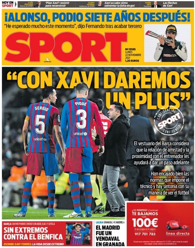 Portadas Deportivas Lunes 22/11/2021 Portadas Deportivas Lunes 22/11/2021