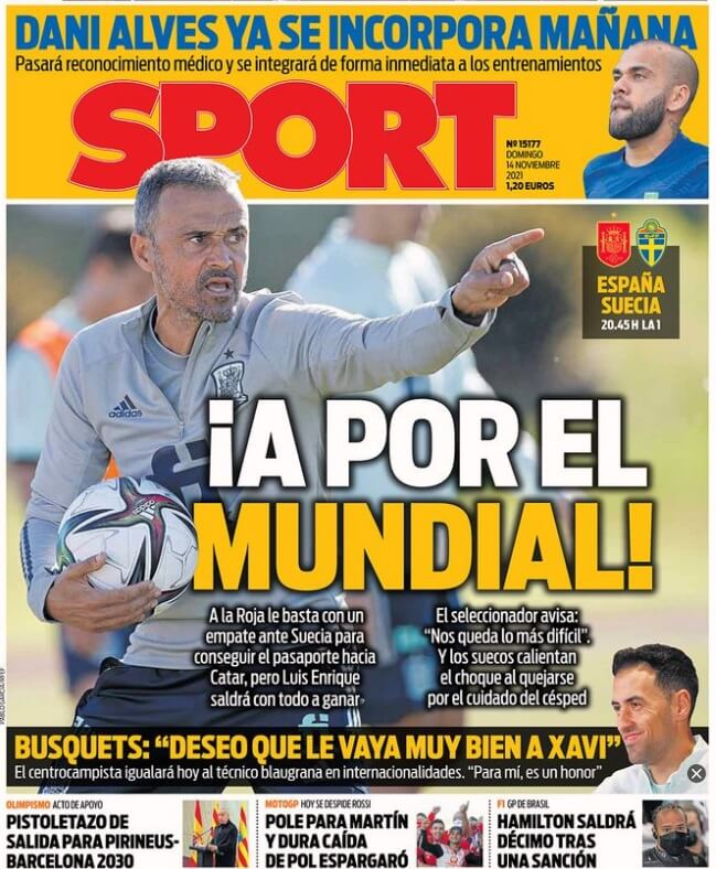 Portadas Deportivas Lunes 14/11/2021