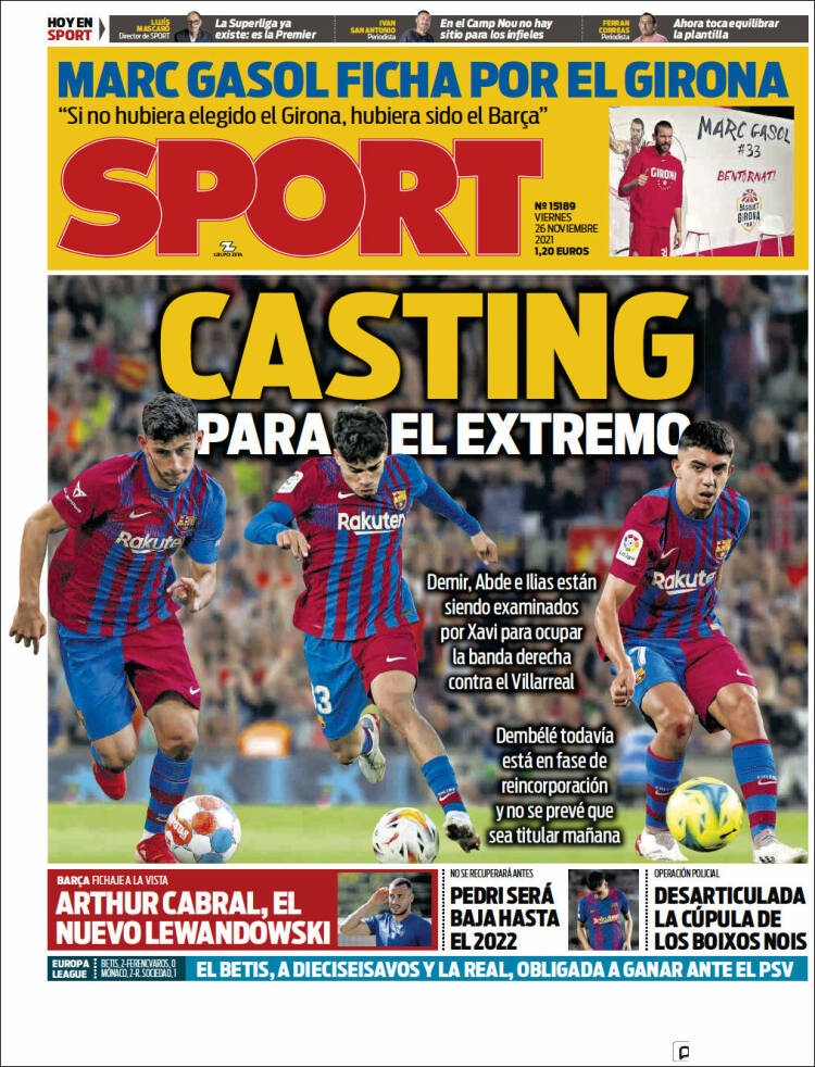 Portadas Deportivas Viernes 26/11/2021 Portadas Deportivas Viernes 26/11/2021