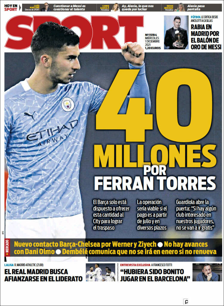 Portadas Deportivas Miércoles 1/12/2021 Portadas Deportivas Miércoles 1/12/2021