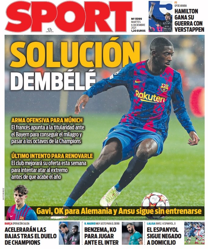 Portadas Deportivas Lunes 6/12/2021 Portadas Deportivas Lunes 6/12/2021