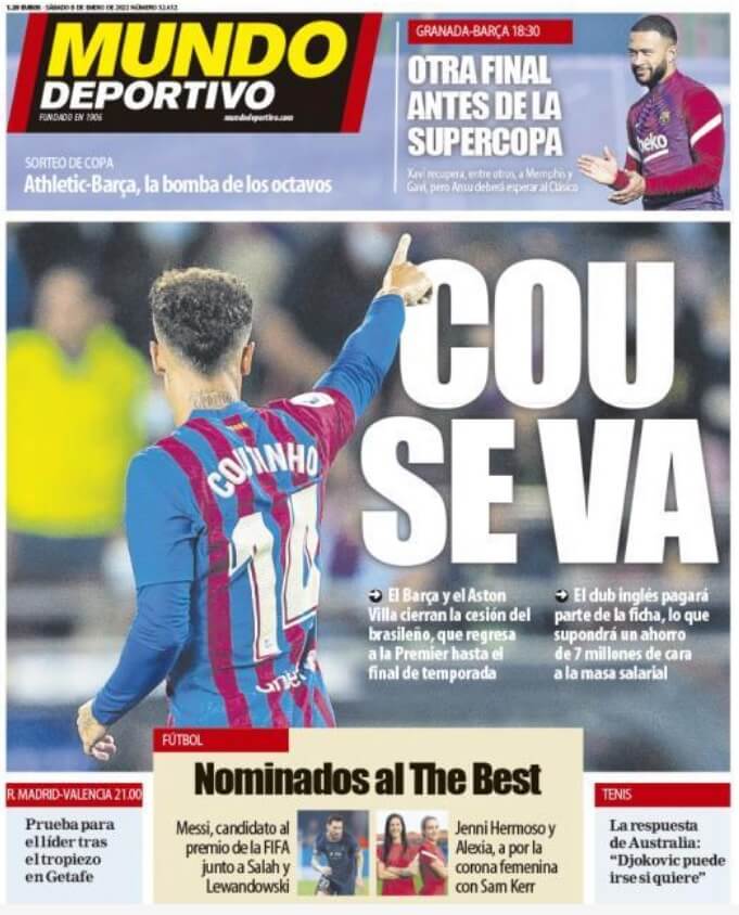 Portadas Deportivas Sábado 8/1/2022 