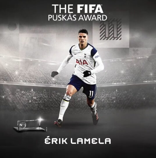 Erik Lamela Premio Puskás 2021 al mejor gol del año Erik Lamela Premio Puskás 2021 al mejor gol del año