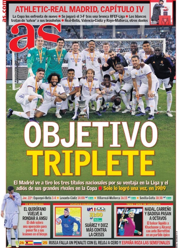 Portadas Deportivas Sábado 22/1/2022 Portadas Deportivas Sábado 22/1/2022