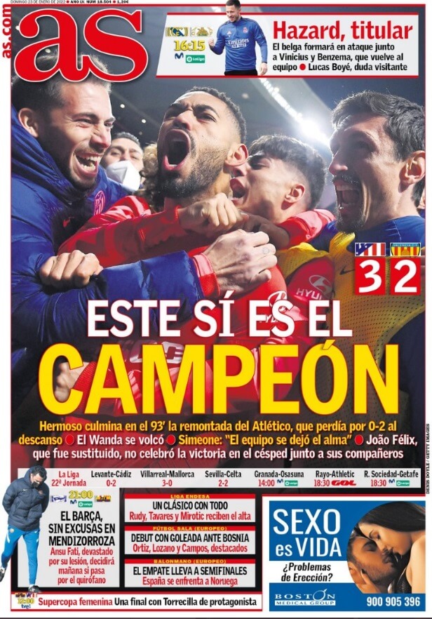 Portadas Deportivas Domingo 23/1/2022