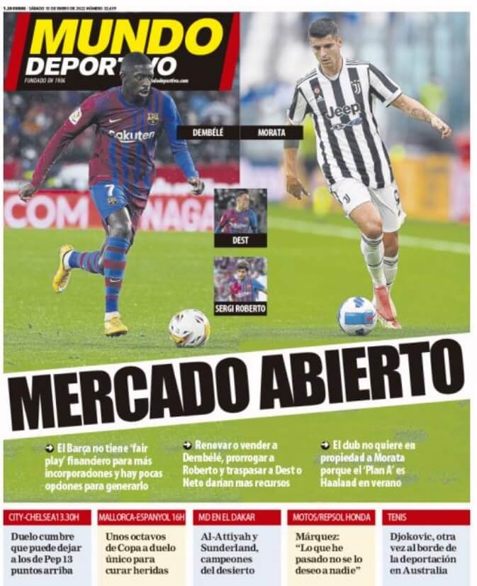 Portadas Deportivas Sábado 15/1/2022 Portadas Deportivas Sábado 15/1/2022