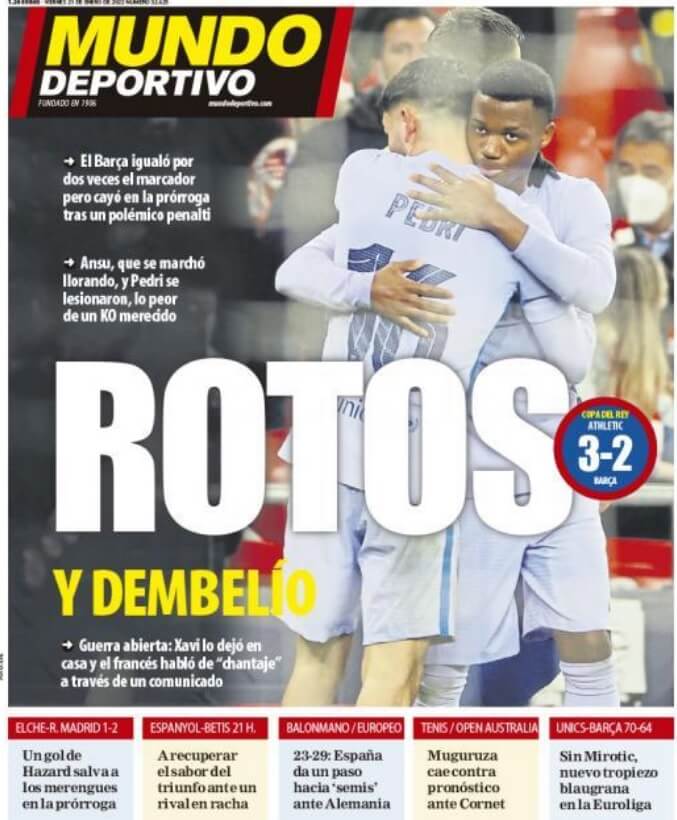 Portadas Deportivas Viernes 21/1/2022 Portadas Deportivas Viernes 21/1/2022