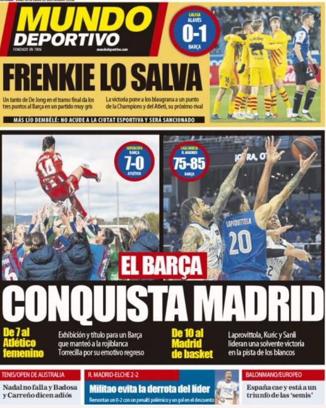 Portadas Deportivas Lunes 24/1/2022