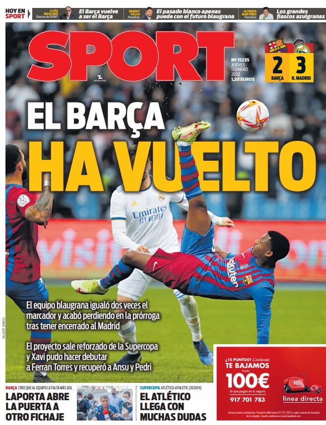 Portadas Deportivas Jueves 13/1/2022 Portadas Deportivas Jueves 13/1/2022