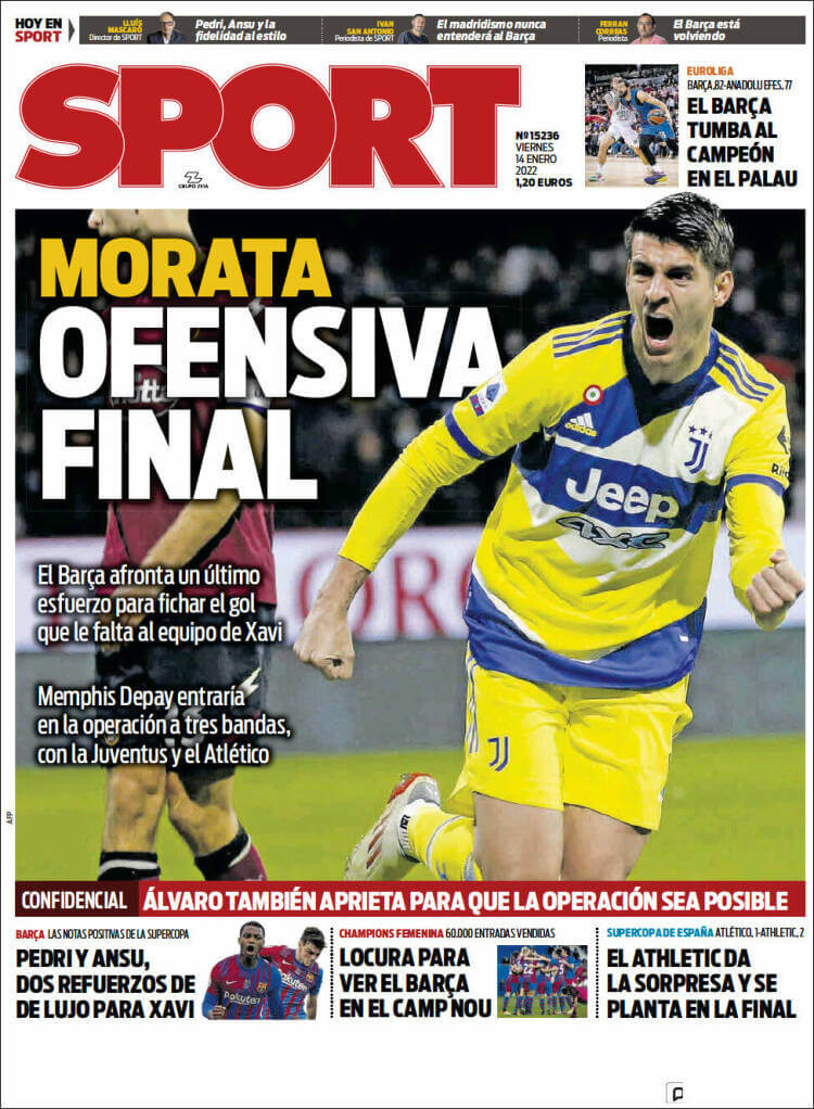 Portadas Deportivas Viernes 14/1/2022 Portadas Deportivas Viernes 14/1/2022