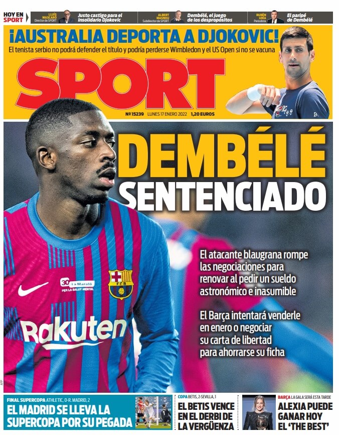 Portadas Deportivas Lunes 17/1/2022 Portadas Deportivas Lunes 17/1/2022