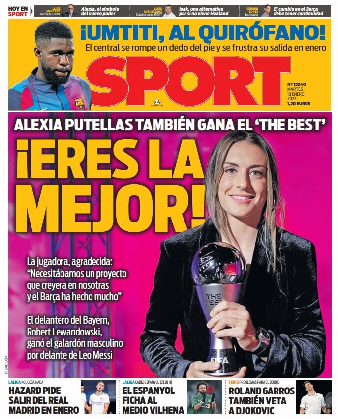 Portadas Deportivas Martes 18/1/2022 Portadas Deportivas Martes 18/1/2022