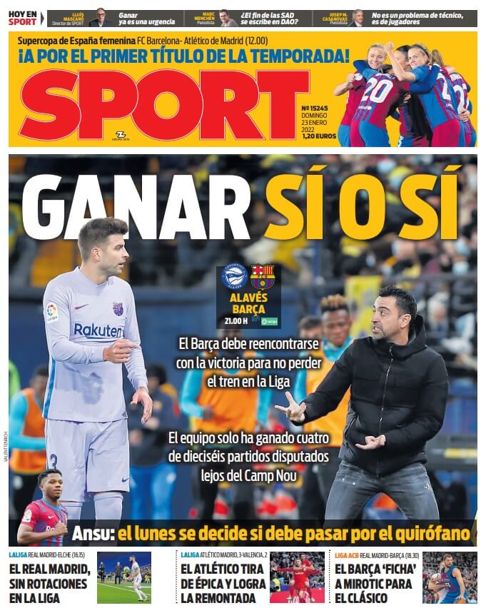 Portadas Deportivas Domingo 23/1/2022