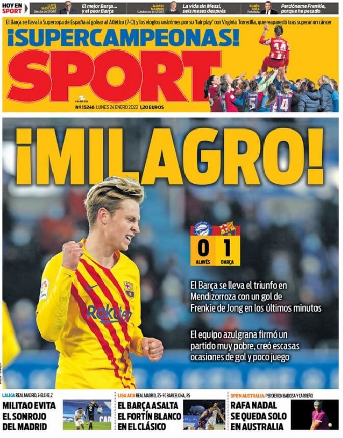 Portadas Deportivas Lunes 24/1/2022 