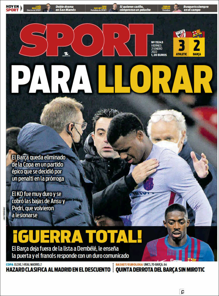Portadas Deportivas Viernes 21/1/2022 Portadas Deportivas Viernes 21/1/2022