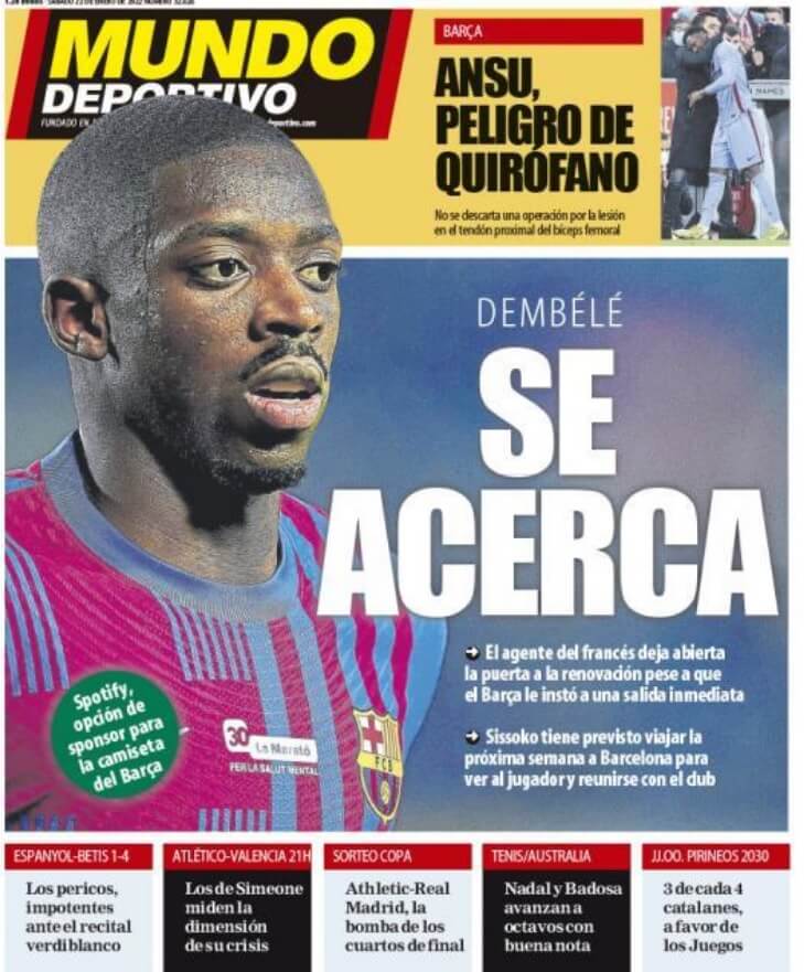 Portadas Deportivas Sábado 22/1/2022 Portadas Deportivas Sábado 22/1/2022