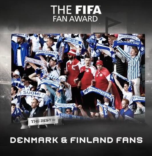 Fans de Dinamarca y Finlandia Premio a la afición de la FIFA 2021 Fans de Dinamarca y Finlandia Premio a la afición de la FIFA 2021