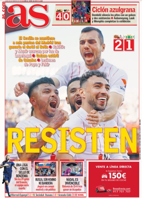 Portadas Deportivas Lunes 28/2/2022 Portadas Deportivas Lunes 28/2/2022