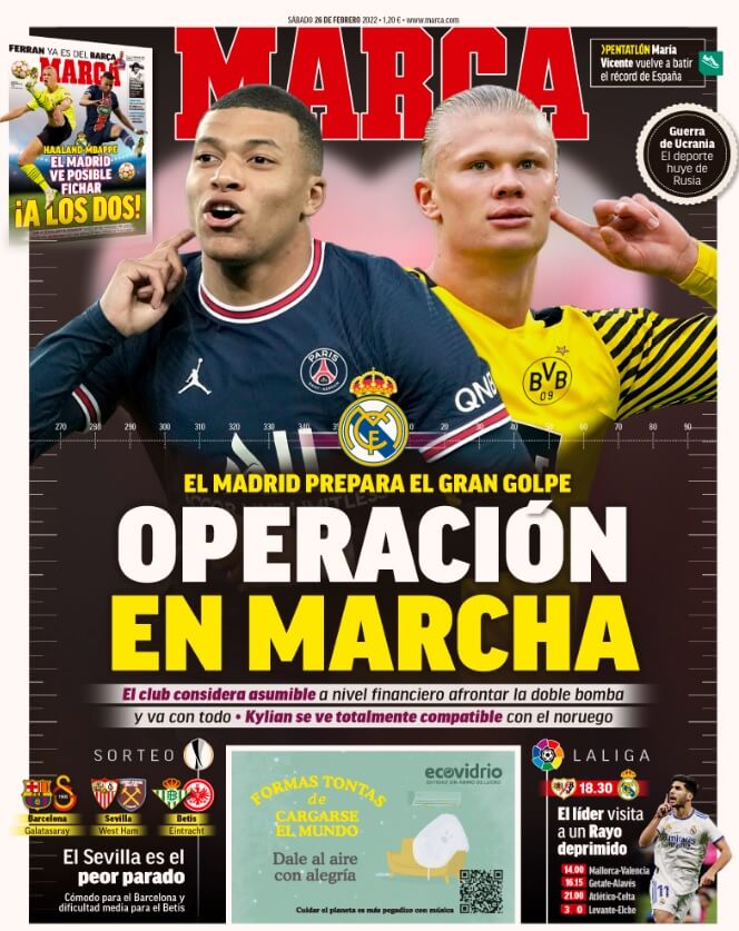 Portadas Deportivas Sábado 26/2/2022 Portadas Deportivas Sábado 26/2/2022