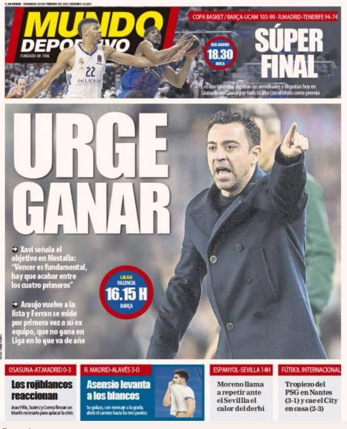 Portadas Deportivas Domingo 20/2/2022 Portadas Deportivas Domingo 20/2/2022