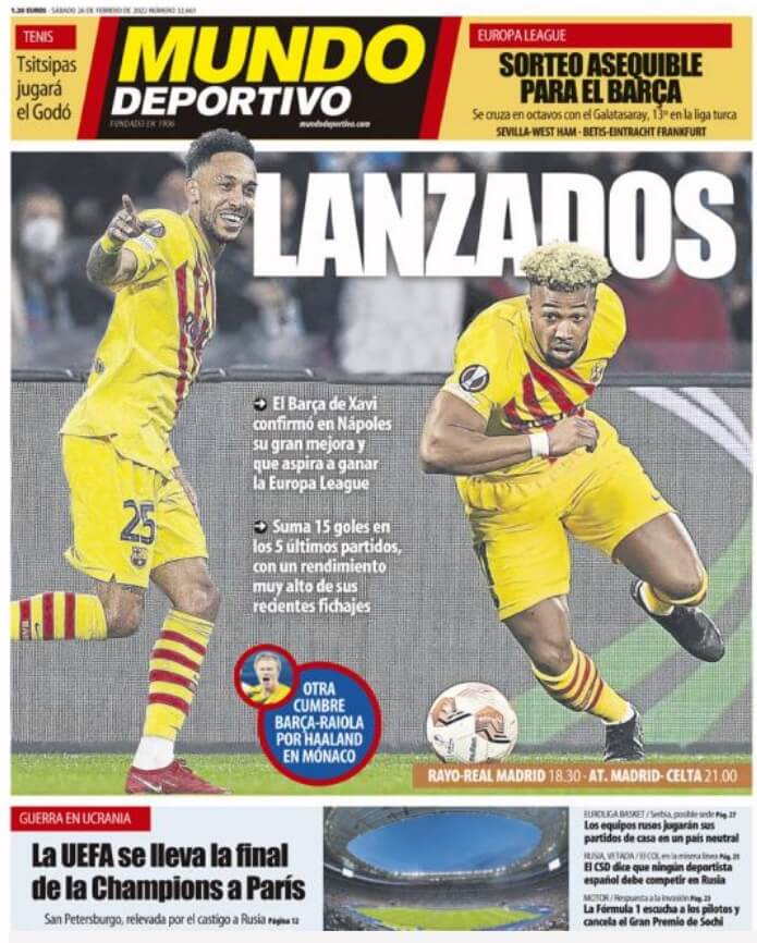 Portadas Deportivas Sábado 26/2/2022 Portadas Deportivas Sábado 26/2/2022