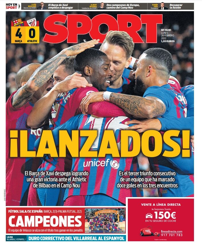 Portadas Deportivas Lunes 28/2/2022 Portadas Deportivas Lunes 28/2/2022