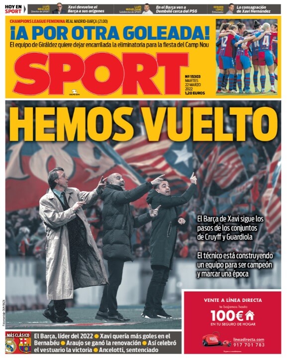 Portadas Deportivas Martes 22/3/2022 Portadas Deportivas Martes 22/3/2022