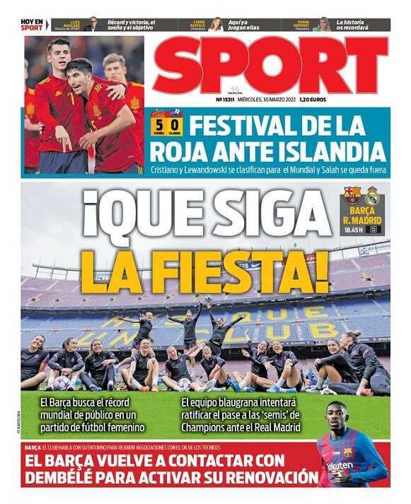 Portadas Deportivas Miércoles 30/3/2022 Portadas Deportivas Miércoles 30/3/2022