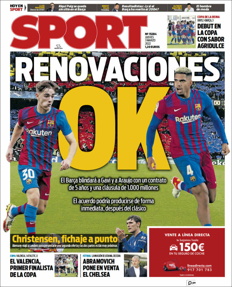 Portadas Deportivas Jueves 3/3/2022