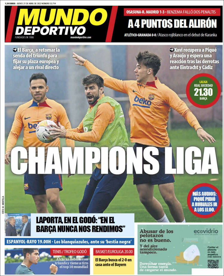 Portadas Deportivas Jueves 21/4/2022 Portadas Deportivas Jueves 21/4/2022